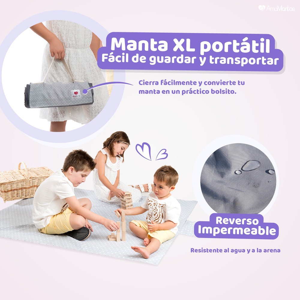 Manta de Picnic y Playa Impermeable Extra Grande Gris